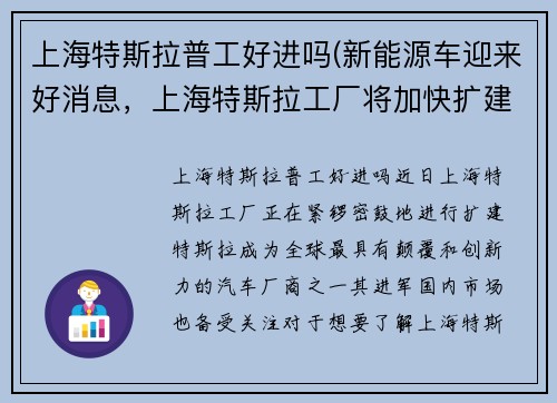 上海特斯拉普工好进吗(新能源车迎来好消息,上海特斯拉工厂将加快扩建)